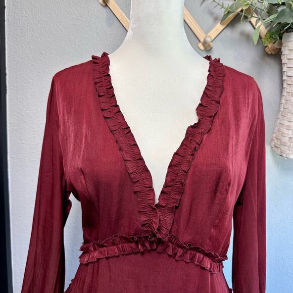Vestique Womens Large Merlot Sweet & Stunning Babydoll Mini Dress Ruffle Layered - Picture 3 of 9